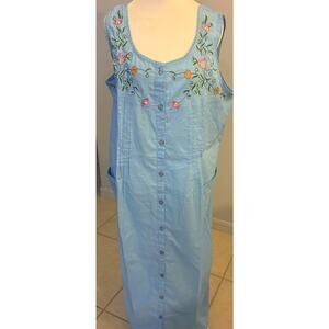 VTG 90s House Dress Cottage Chambray Pintuck Pockets Boho Granny Muumuu Kaftan L